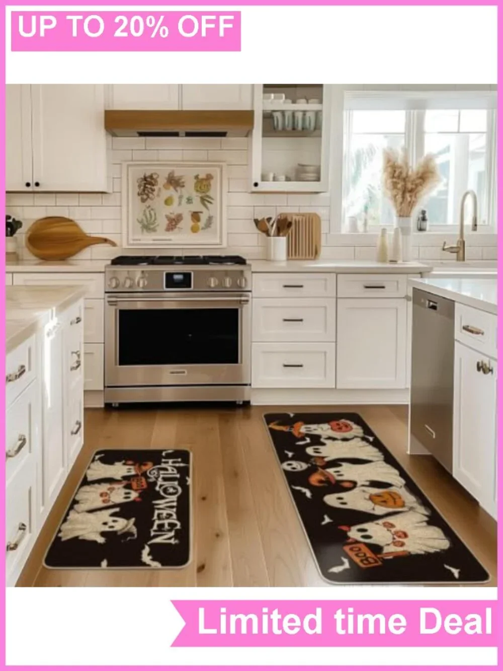 Halloween Kitchen Mats Set of 2 17x29 17x47 Non-Slip Rubber Polyester